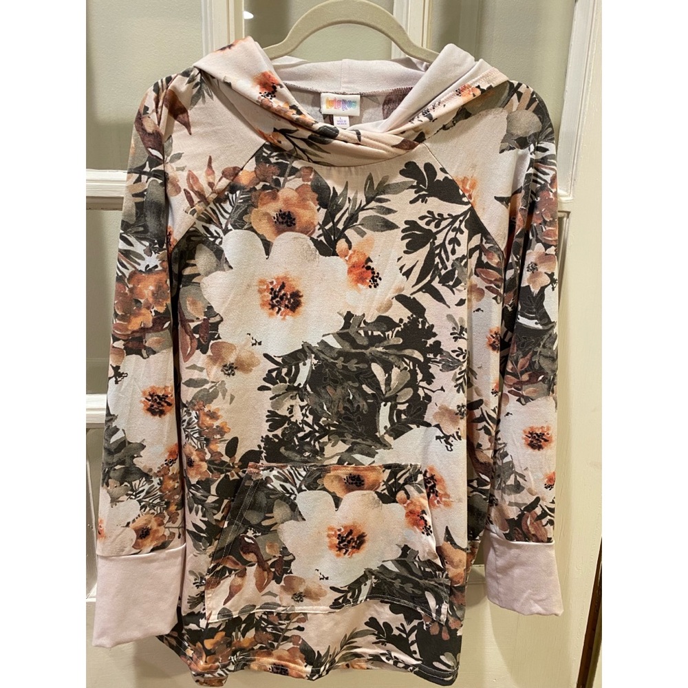 Pink Floral Lularoe Amber Hoodie Size Large — Jersey Material